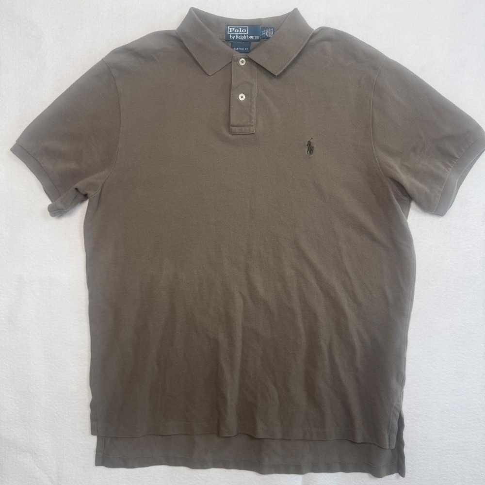 Polo Ralph Lauren Mens Custom Fit Polo Shirt XL Brown Cotton Pique Short Sleeve